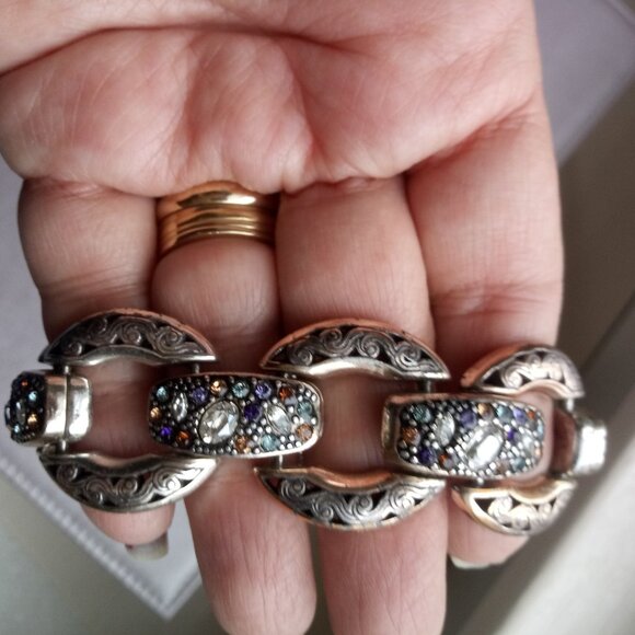 Brighton Crystal Voyage “Trust Your Journey” Link Bracelet Silver Tone Chunky - Picture 6 of 8